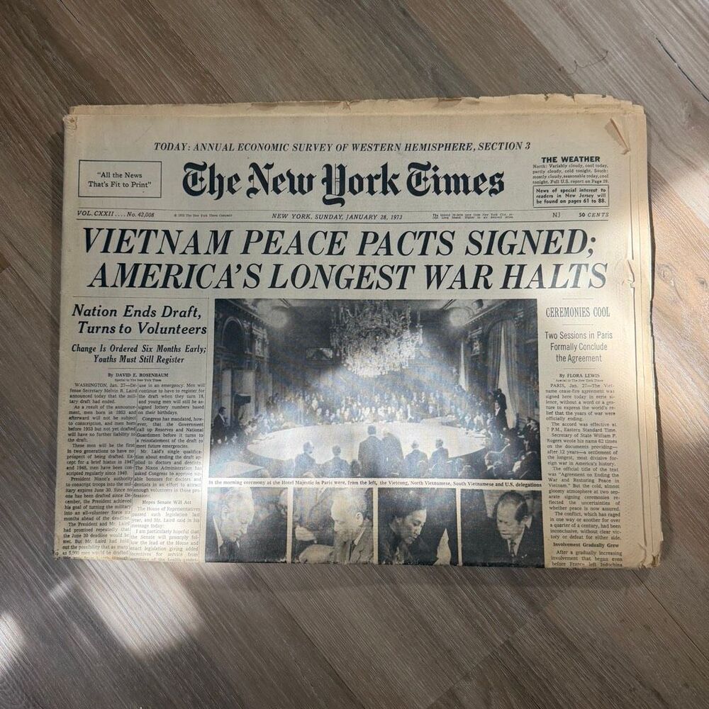 Original New York Times Vietnam Peace Accords Paris Peace Treaty Newspaper Retro